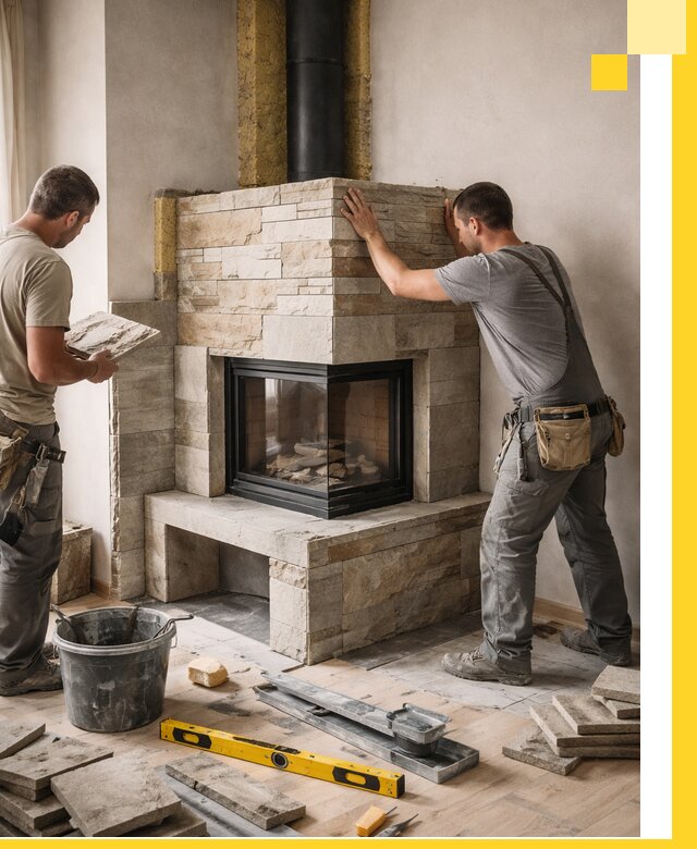 Угловые камины под ключ проект, монтаж и отделка в Пушкине