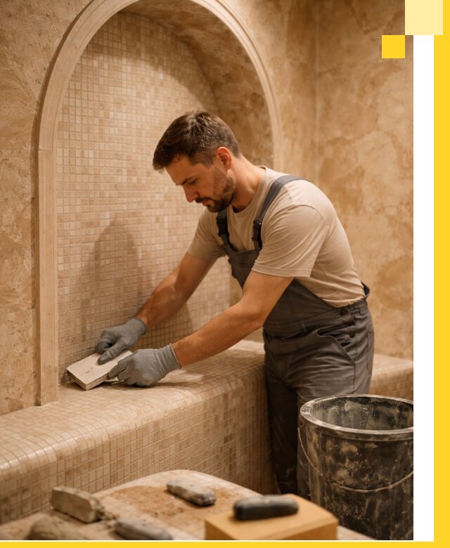 Профессиональная отделка хамамов с мозаикой под ключ в Пушкине