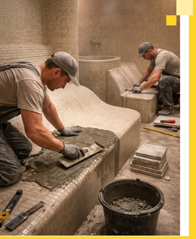 Лежаки для хамама под ключ в Пушкине, проект и монтаж