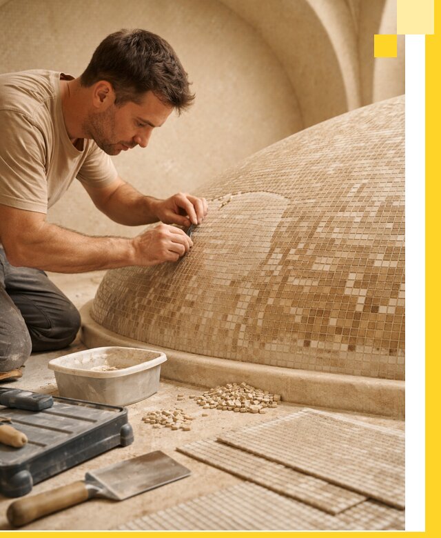 Профессиональная укладка мозаики для хамама под ключ в Пушкине